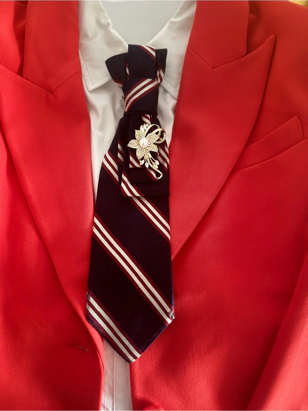 liberty Navy Silk Lined Tie with Red and White Stripes